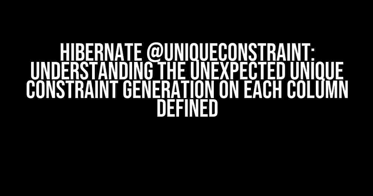 Hibernate @UniqueConstraint: Understanding the Unexpected Unique Constraint Generation on Each Column Defined